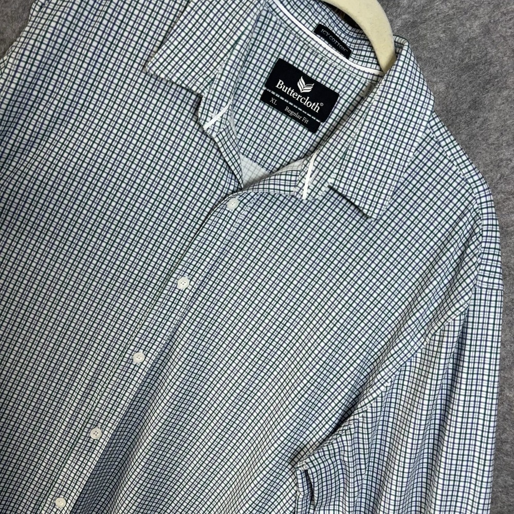 Buttercloth Shirt Mens XL Blue Check Reg Fit Icy Cotton Stretch